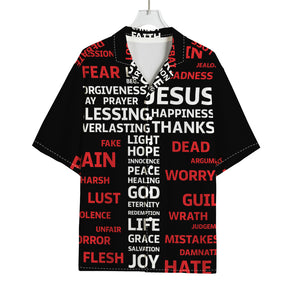 Christian Cross Religious Words Print Rayon Hawaiian Shirt