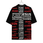 Christian Cross Religious Words Print Rayon Hawaiian Shirt