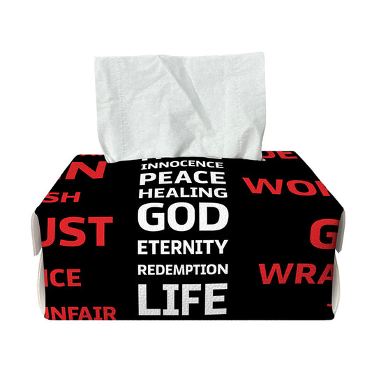 Christian Cross Religious Words Print Rectangle Tissue Box Cover