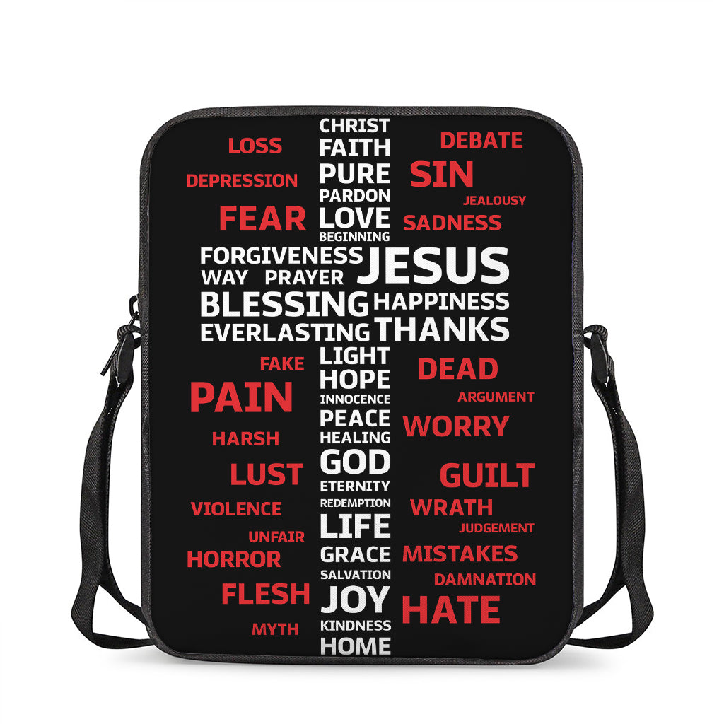 Christian Cross Religious Words Print Rectangular Crossbody Bag