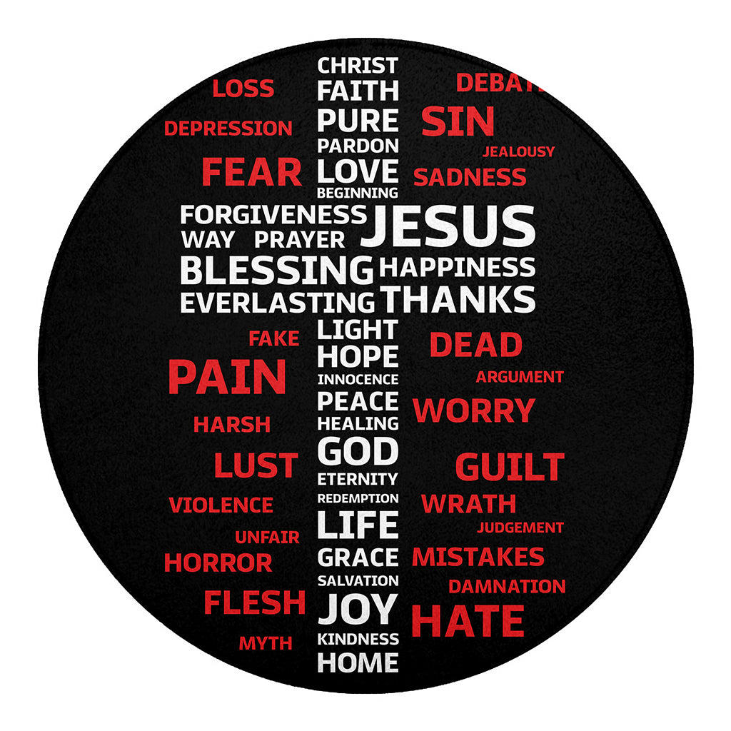 Christian Cross Religious Words Print Round Blanket