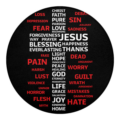 Christian Cross Religious Words Print Round Blanket