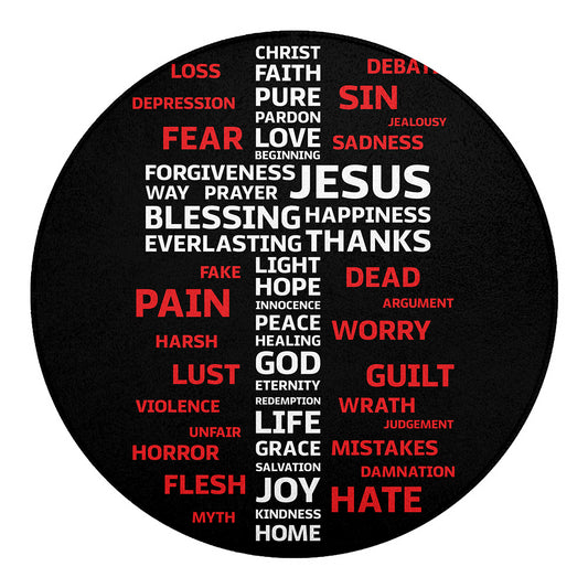 Christian Cross Religious Words Print Round Blanket