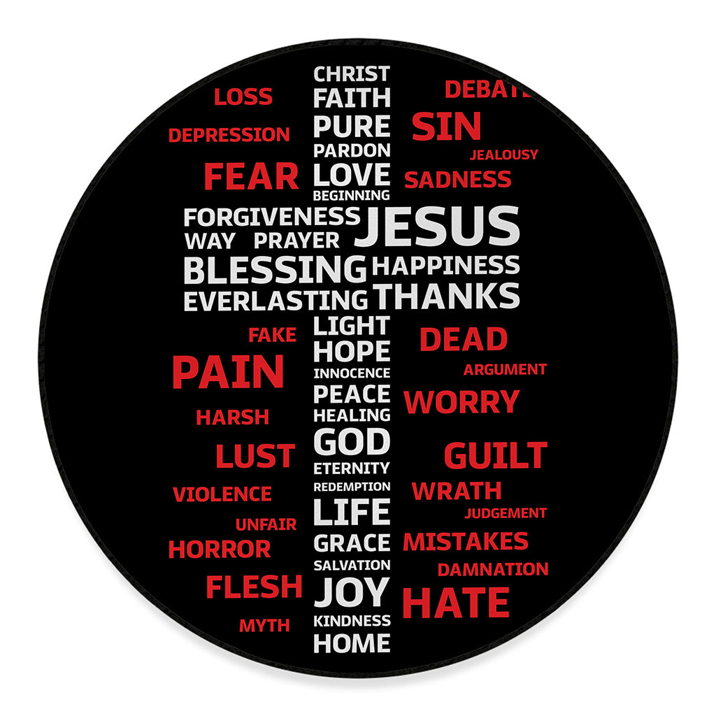 Christian Cross Religious Words Print Round Floor Mat