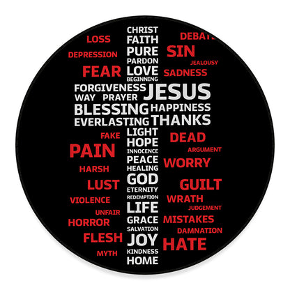 Christian Cross Religious Words Print Round Floor Mat