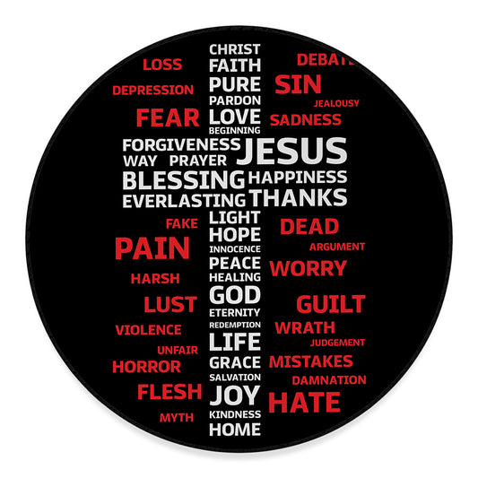 Christian Cross Religious Words Print Round Floor Mat