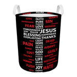 Christian Cross Religious Words Print Round Laundry Basket