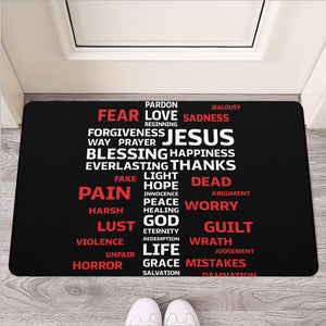 Christian Cross Religious Words Print Rubber Doormat