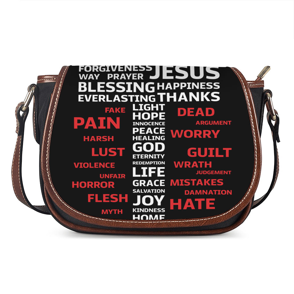 Christian Cross Religious Words Print Saddle Bag