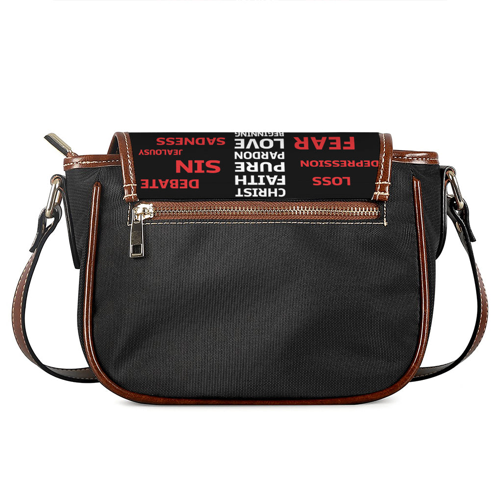 Christian Cross Religious Words Print Saddle Bag