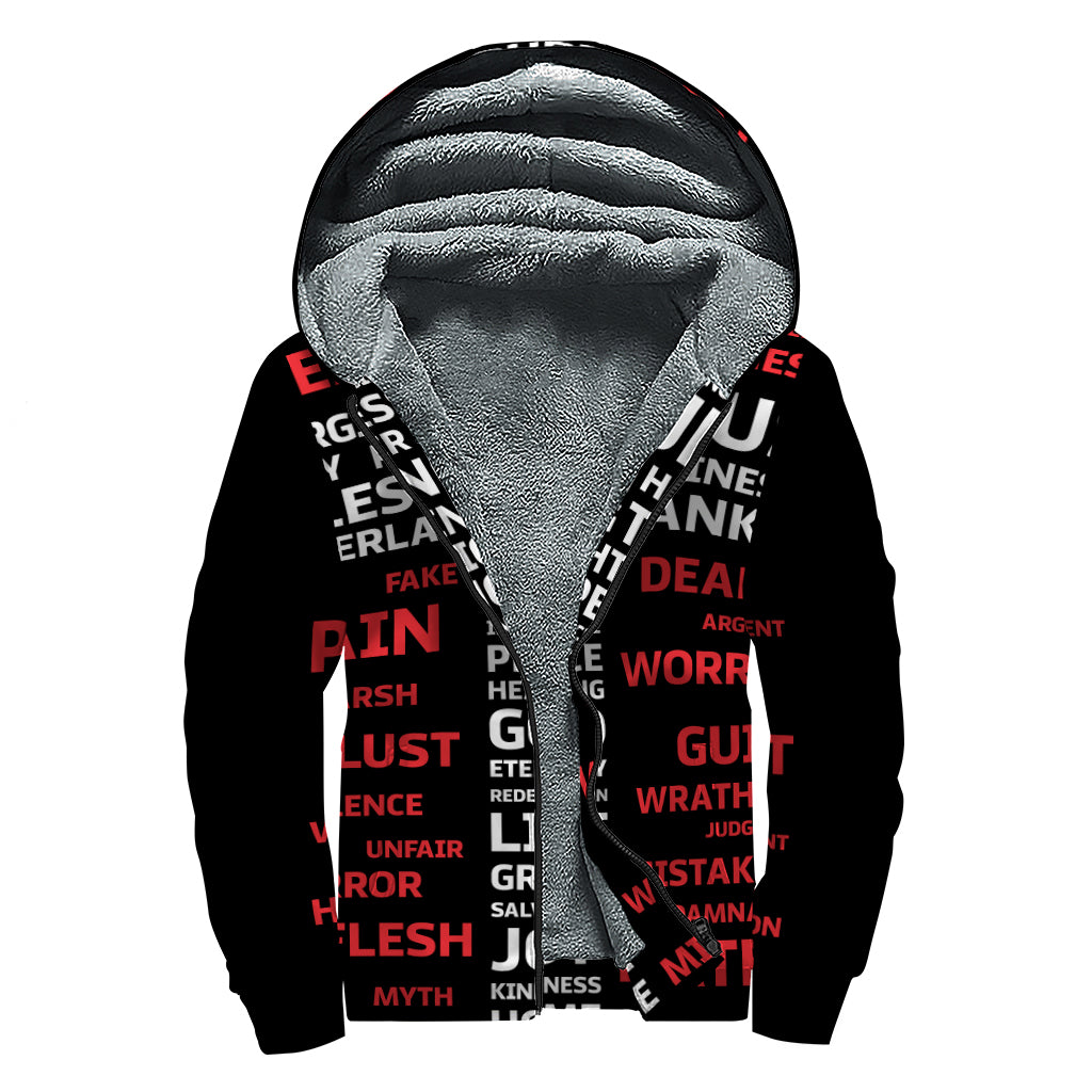 Christian Cross Religious Words Print Sherpa Lined Zip Up Hoodie