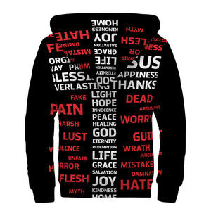 Christian Cross Religious Words Print Sherpa Lined Zip Up Hoodie