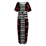 Christian Cross Religious Words Print Short Sleeve Long Nightdress