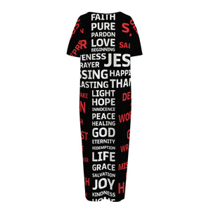 Christian Cross Religious Words Print Short Sleeve Long Nightdress