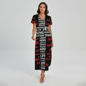 Christian Cross Religious Words Print Short Sleeve Maxi Dress