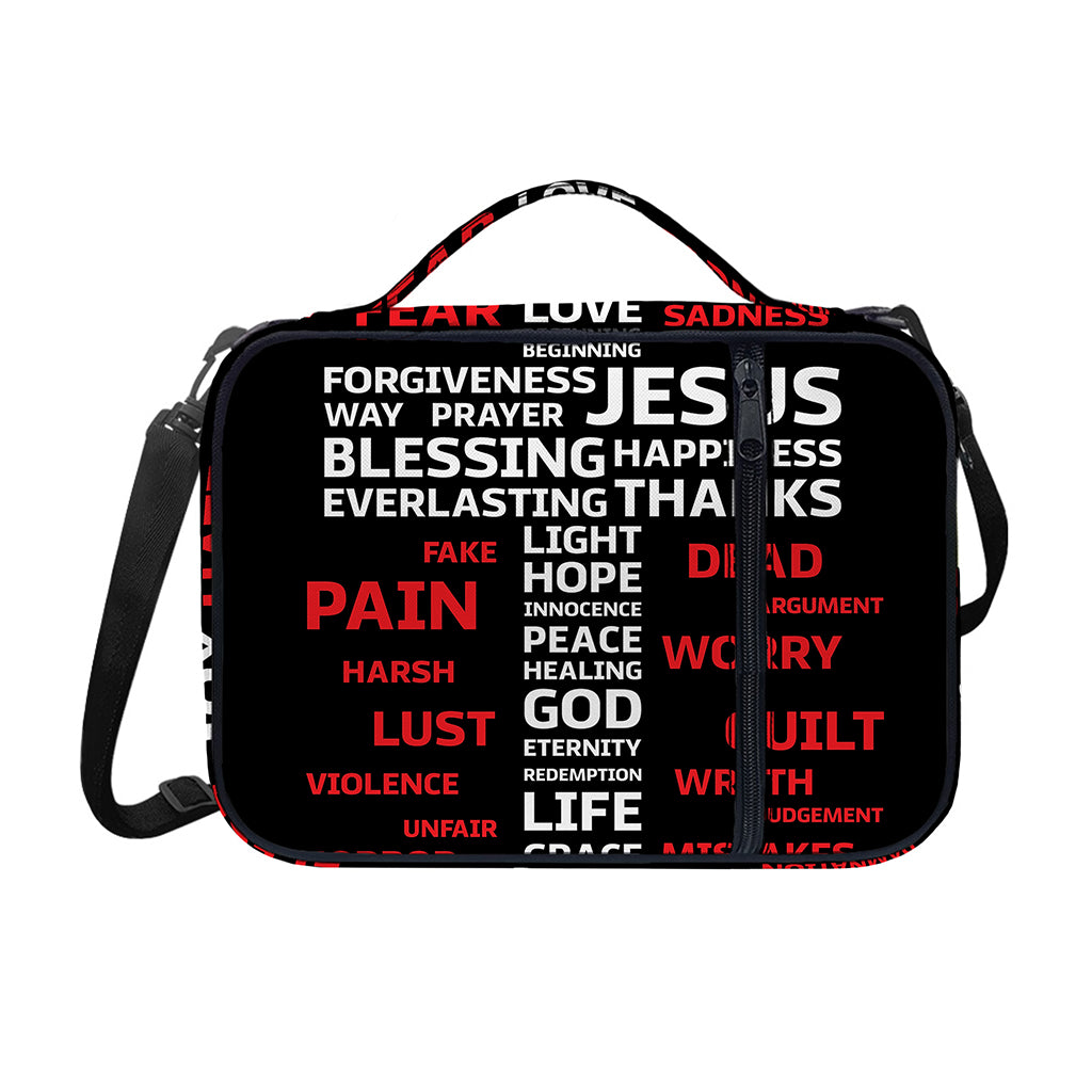 Christian Cross Religious Words Print Shoulder Strap Bible Bag