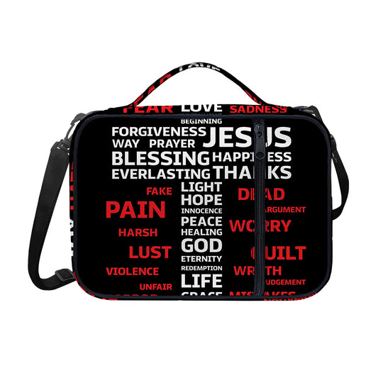 Christian Cross Religious Words Print Shoulder Strap Bible Bag