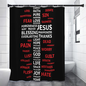 Christian Cross Religious Words Print Shower Curtain