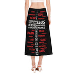 Christian Cross Religious Words Print Side Slit Midi Skirt