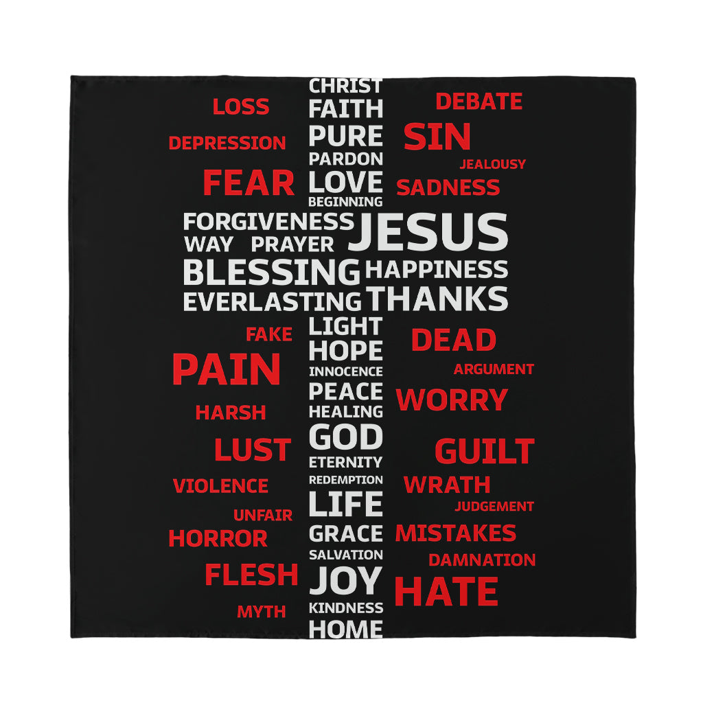 Christian Cross Religious Words Print Silk Bandana