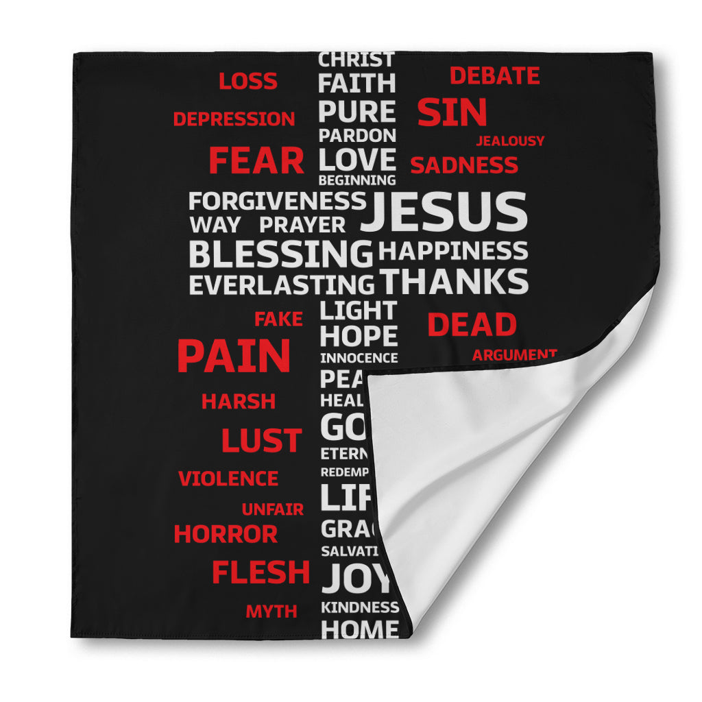 Christian Cross Religious Words Print Silk Bandana