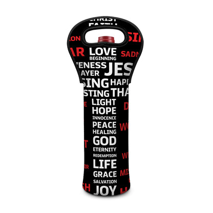 Christian Cross Religious Words Print Single Neoprene Wine Tote