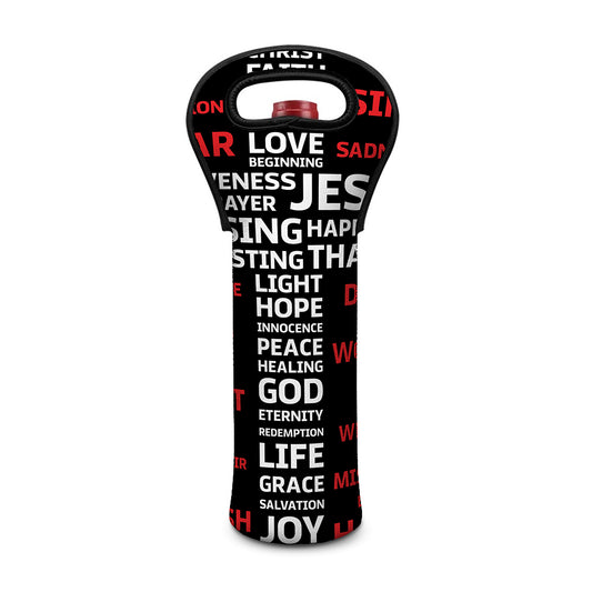 Christian Cross Religious Words Print Single Neoprene Wine Tote