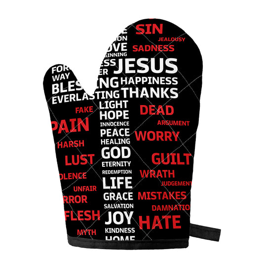 Christian Cross Religious Words Print Single Oven Mitt