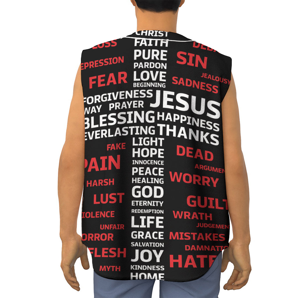 Christian Cross Religious Words Print Sleeveless Baseball Jersey