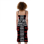 Christian Cross Religious Words Print Slim Fit Midi Cami Dress