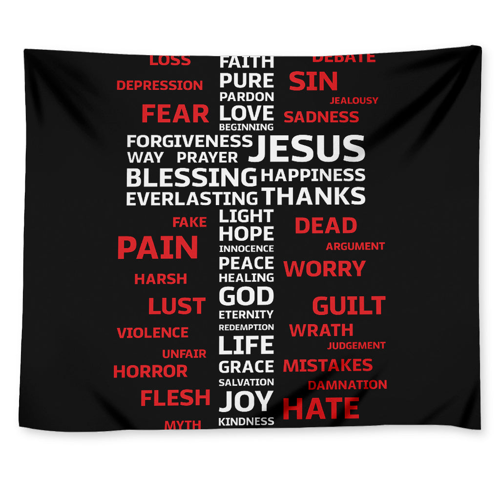 Christian Cross Religious Words Print Tapestry