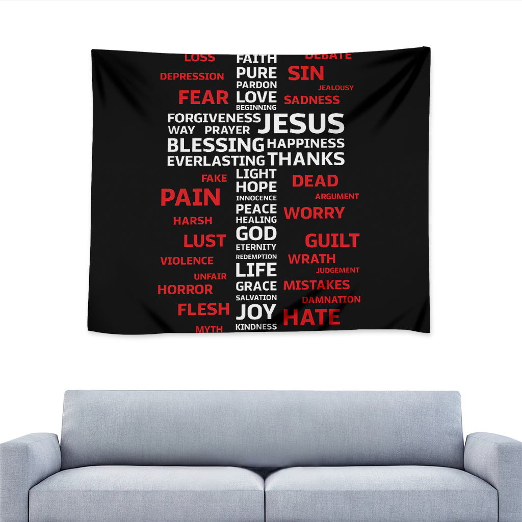 Christian Cross Religious Words Print Tapestry