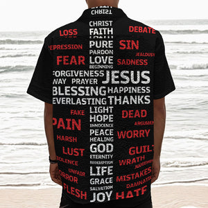 Christian Cross Religious Words Print Textured Short Sleeve Shirt