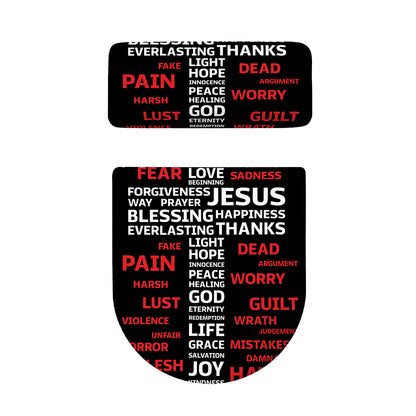 Christian Cross Religious Words Print Toilet Lid And Tank Cover Set