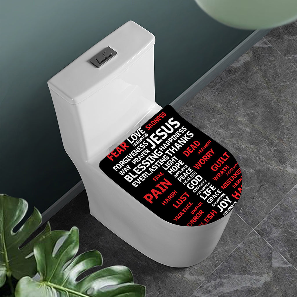 Christian Cross Religious Words Print Toilet Lid Cover