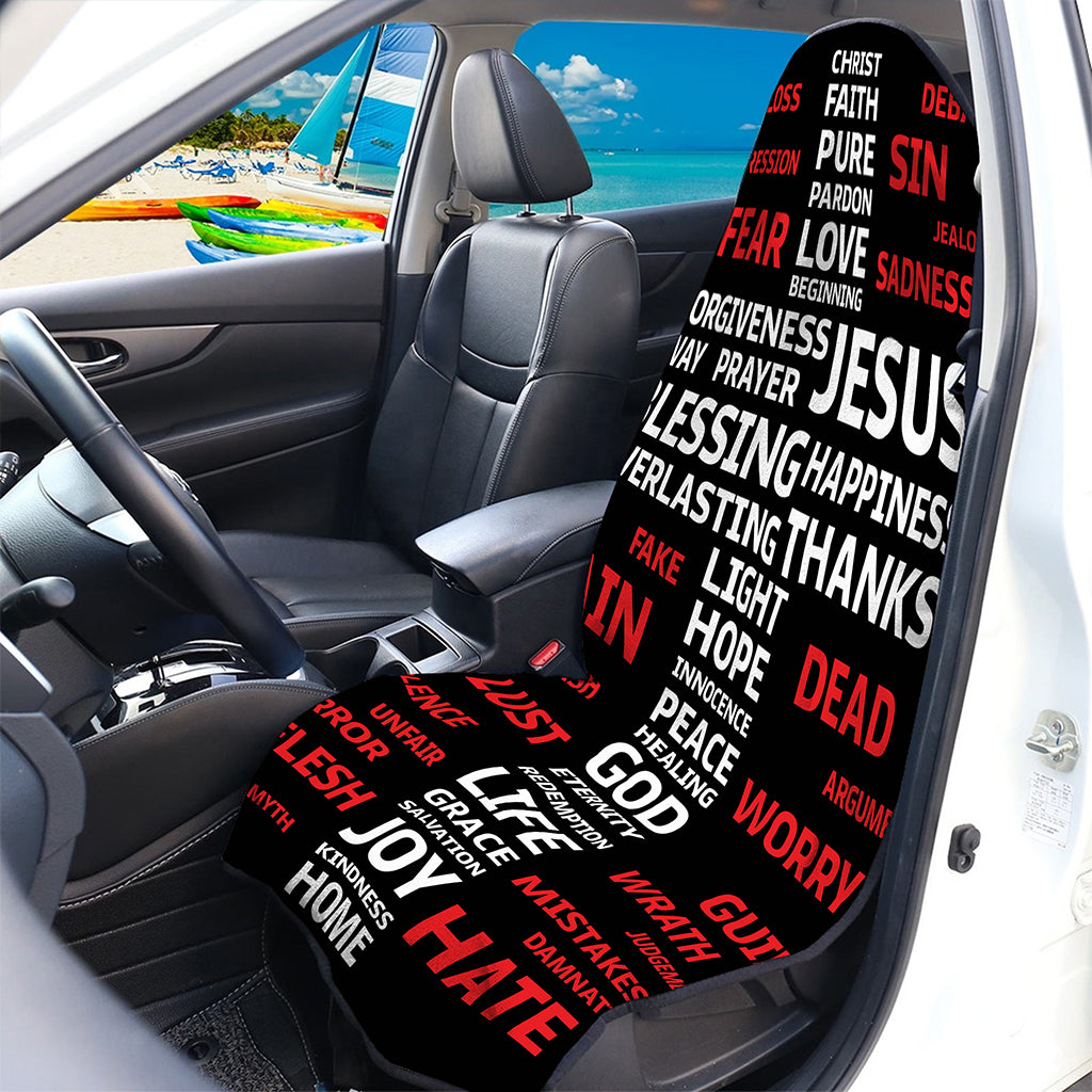 Christian Cross Religious Words Print Waterproof Car Seat Cover