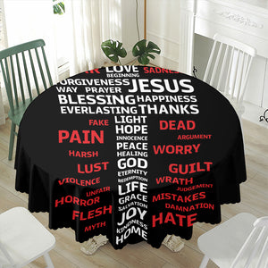 Christian Cross Religious Words Print Waterproof Round Tablecloth