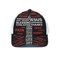 Christian Cross Religious Words Print White Mesh Trucker Hat