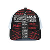 Christian Cross Religious Words Print White Mesh Trucker Cap