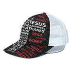 Christian Cross Religious Words Print White Mesh Trucker Cap