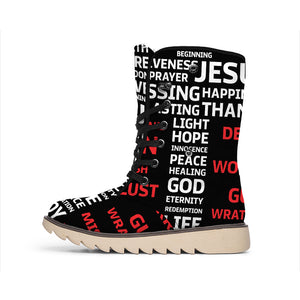 Christian Cross Religious Words Print Winter Boots