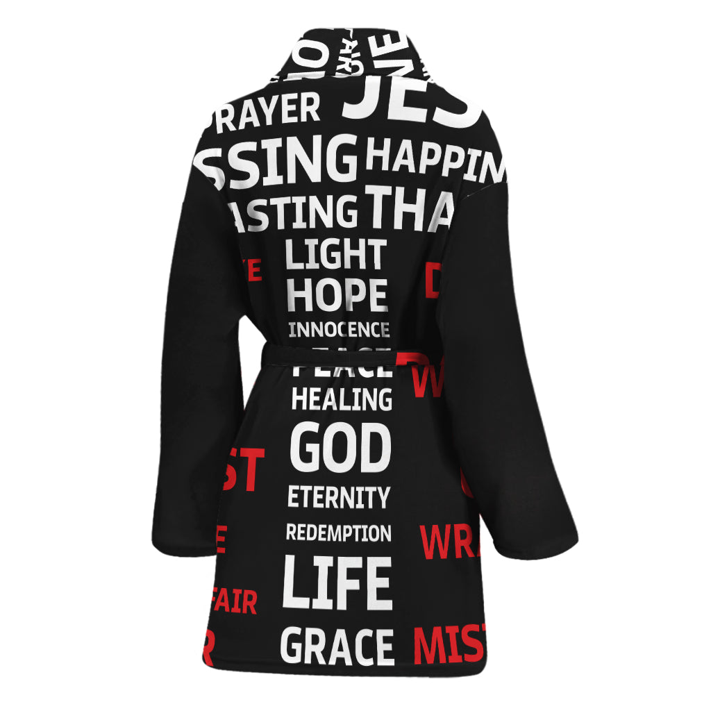 Christian Cross Religious Words Print Women's Bathrobe