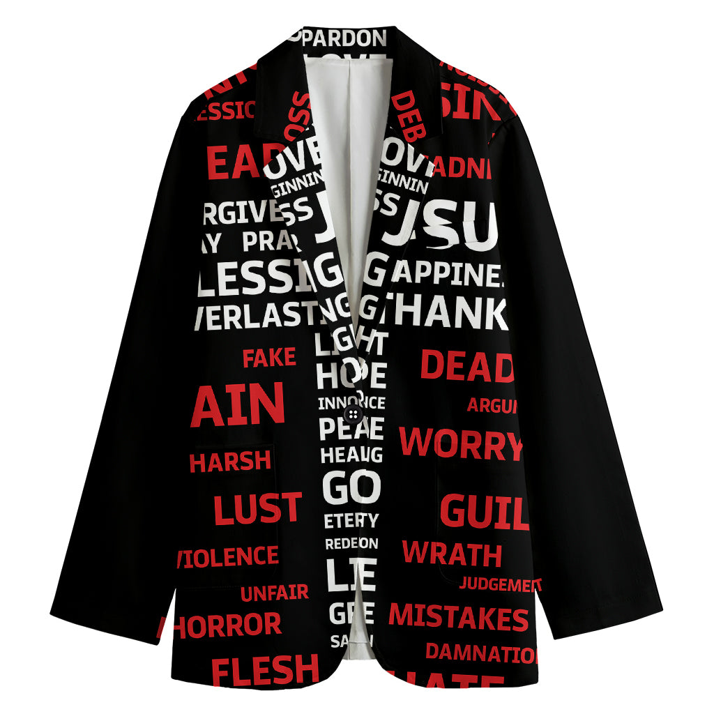 Christian Cross Religious Words Print Women's Blazer