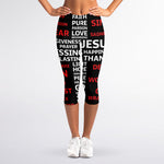 Christian Cross Religious Words Print Women's Capri Leggings