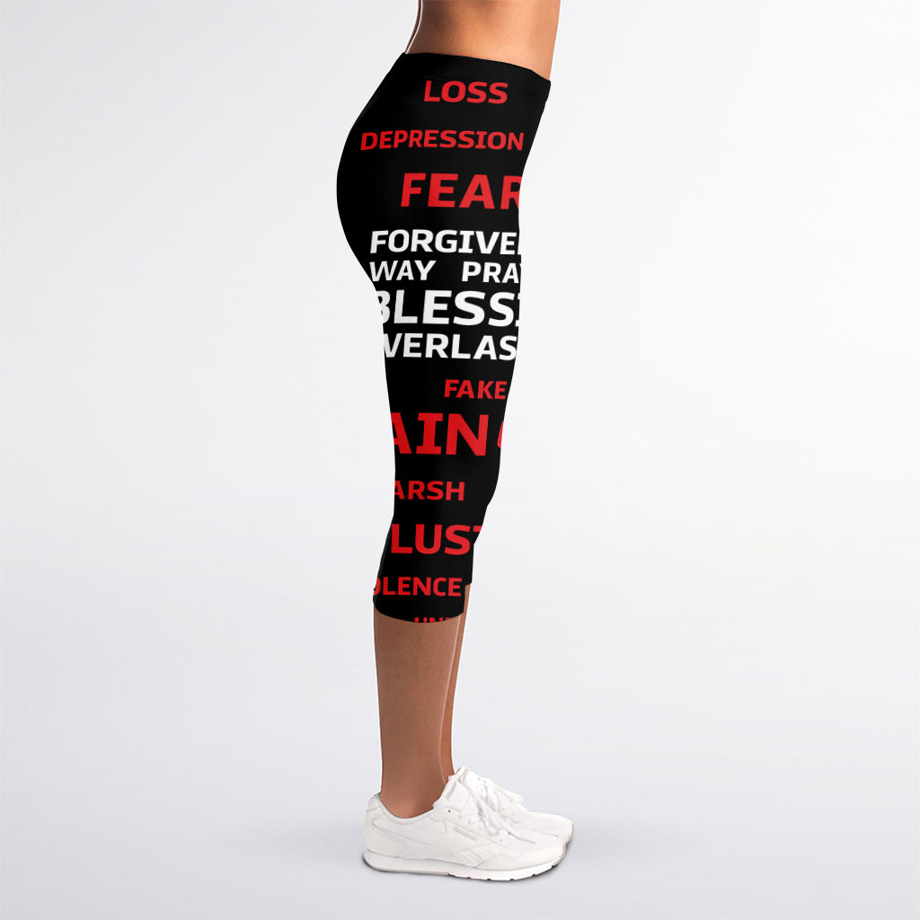 Christian Cross Religious Words Print Women's Capri Leggings