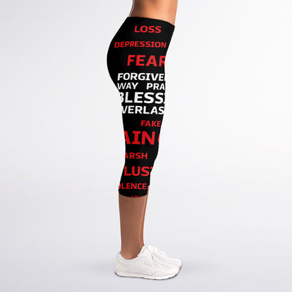 Christian Cross Religious Words Print Women's Capri Leggings