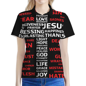 Christian Cross Religious Words Print Women's Polo Shirt