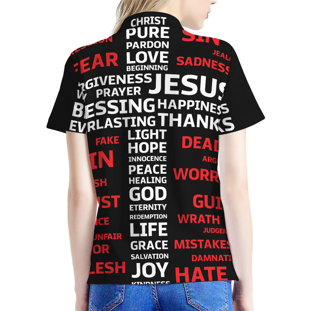 Christian Cross Religious Words Print Women's Polo Shirt