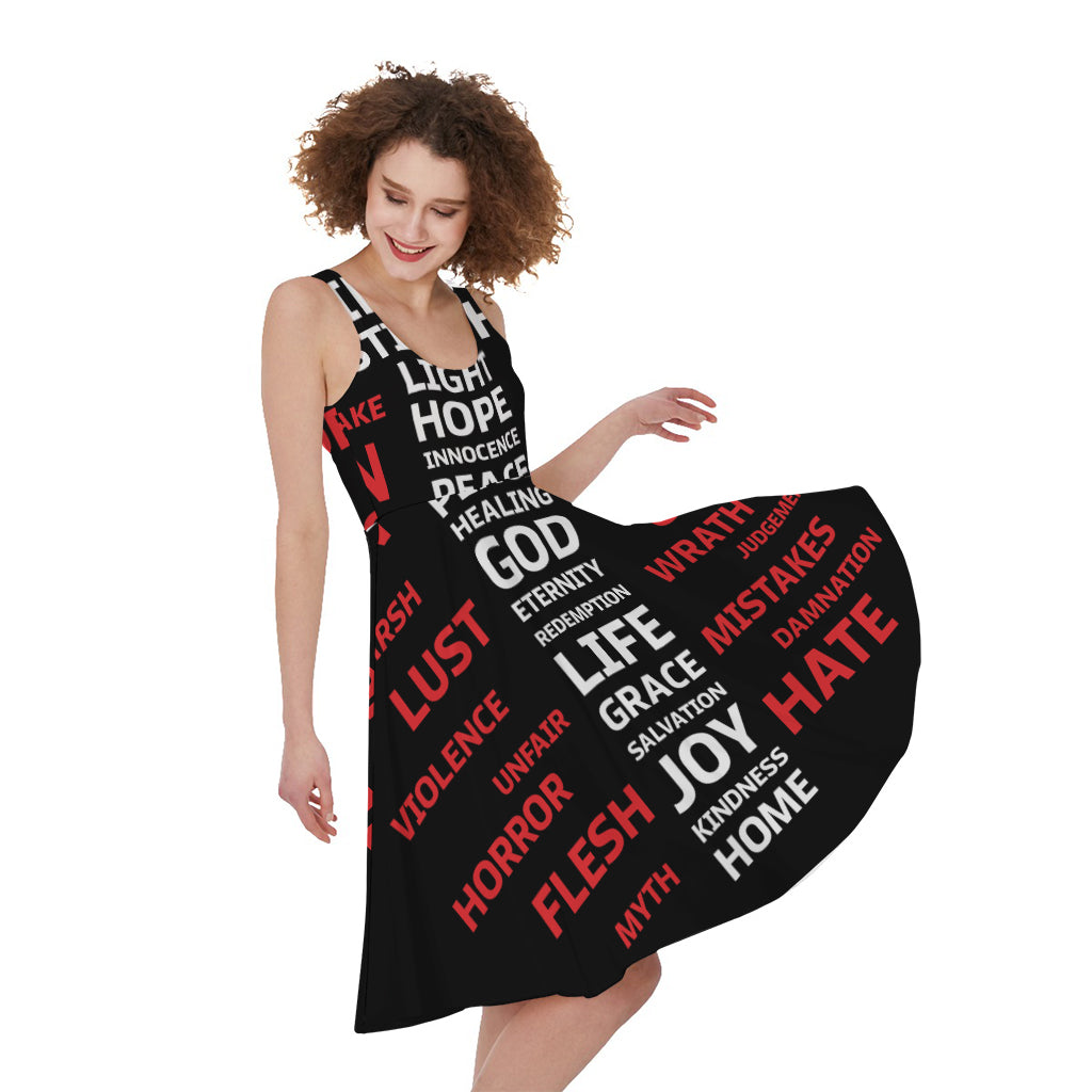 Christian Cross Religious Words Print Women's Sleeveless Dress