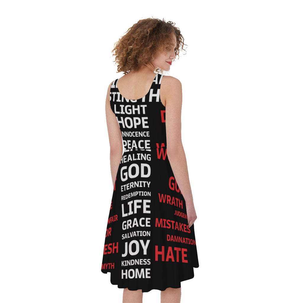 Christian Cross Religious Words Print Women's Sleeveless Dress